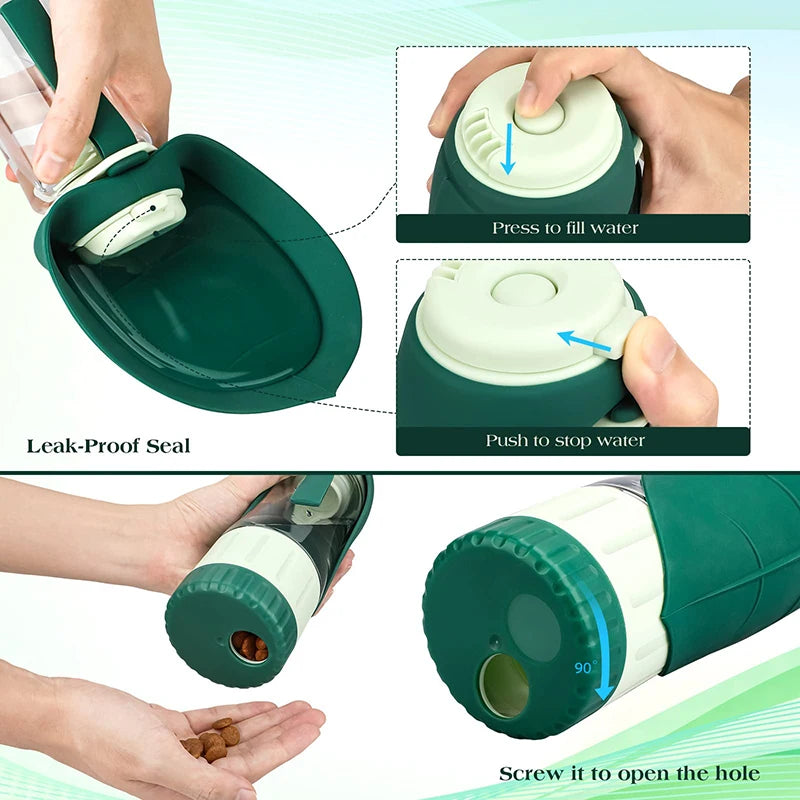 Portable Dog Water Bottle Food Container 2 in 1 Leakproof Pet Drinking Dispenser Feeder Cup for Outdoor Walking Hiking