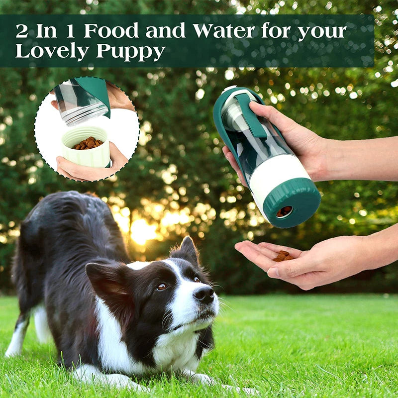 Portable Dog Water Bottle Food Container 2 in 1 Leakproof Pet Drinking Dispenser Feeder Cup for Outdoor Walking Hiking