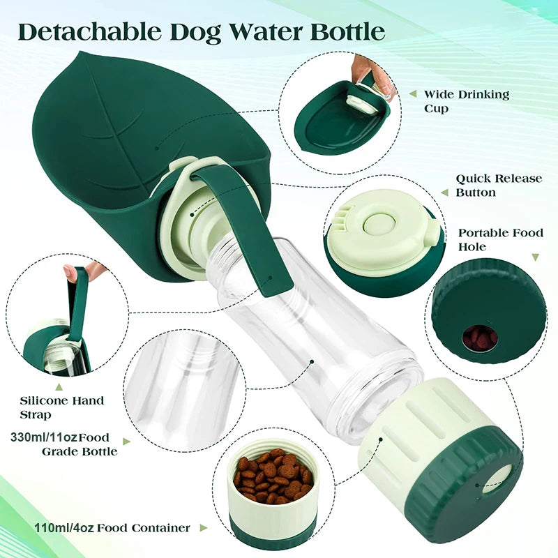 Portable Dog Water Bottle Food Container 2 in 1 Leakproof Pet Drinking Dispenser Feeder Cup for Outdoor Walking Hiking